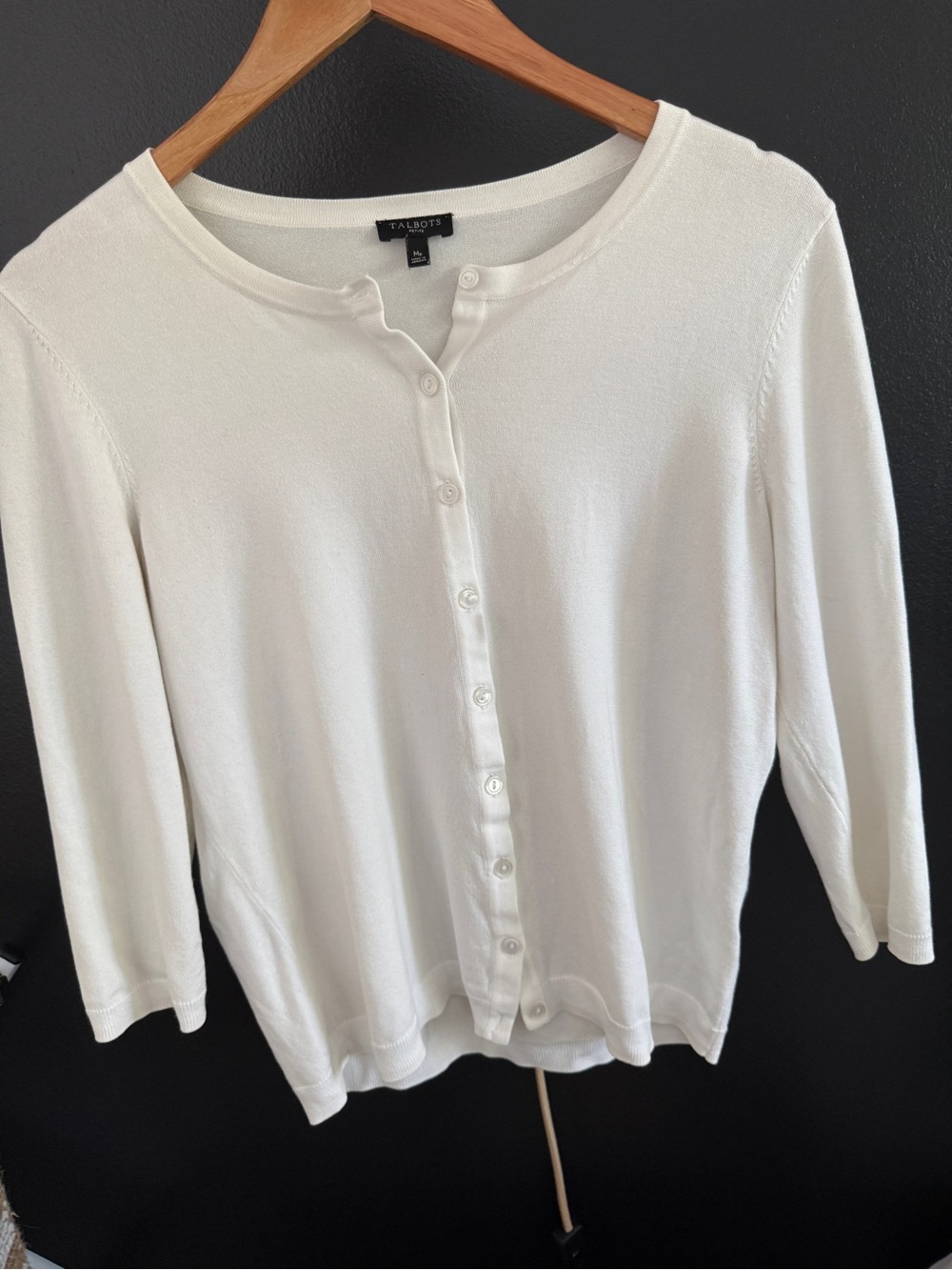 Talbots White Button-Front Knit Cardigan